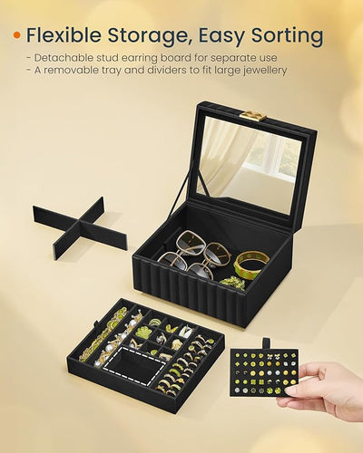Jewellery Box with Mirror 2-Tier - Black