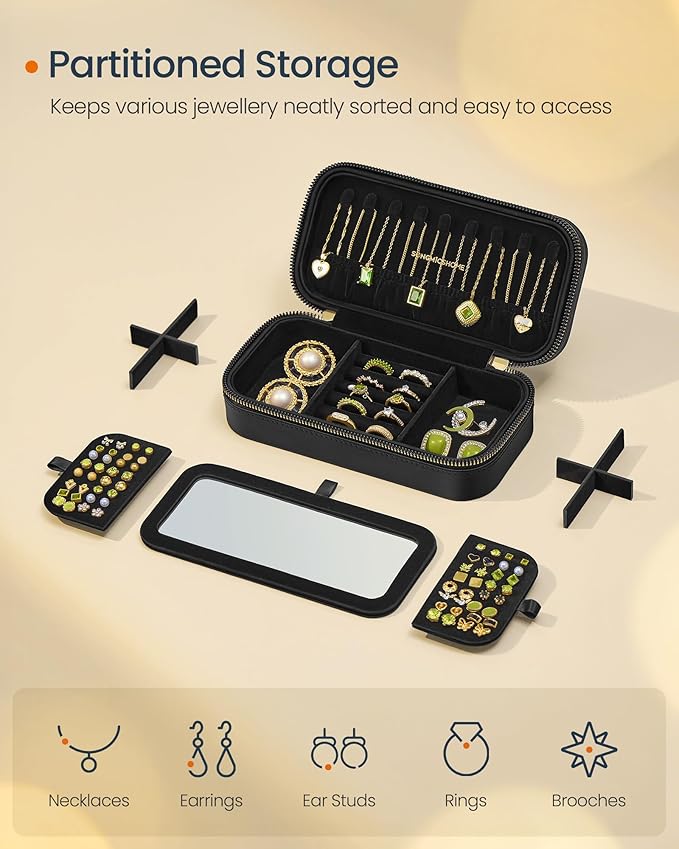 Jewellery Case Organiser with Mirror - Black