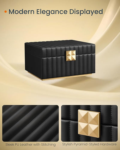 Jewellery Box with Mirror 2-Tier - Black