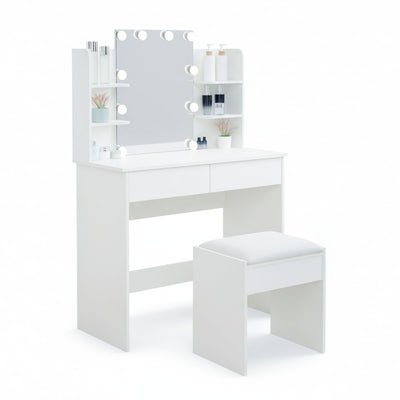 Ruby Dressing Table with LED Lights & Stool – White