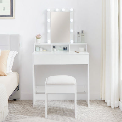 Ella Dressing Table with LED Lights & Stool – White