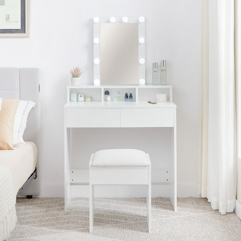 Ella Dressing Table with LED Lights & Stool – White