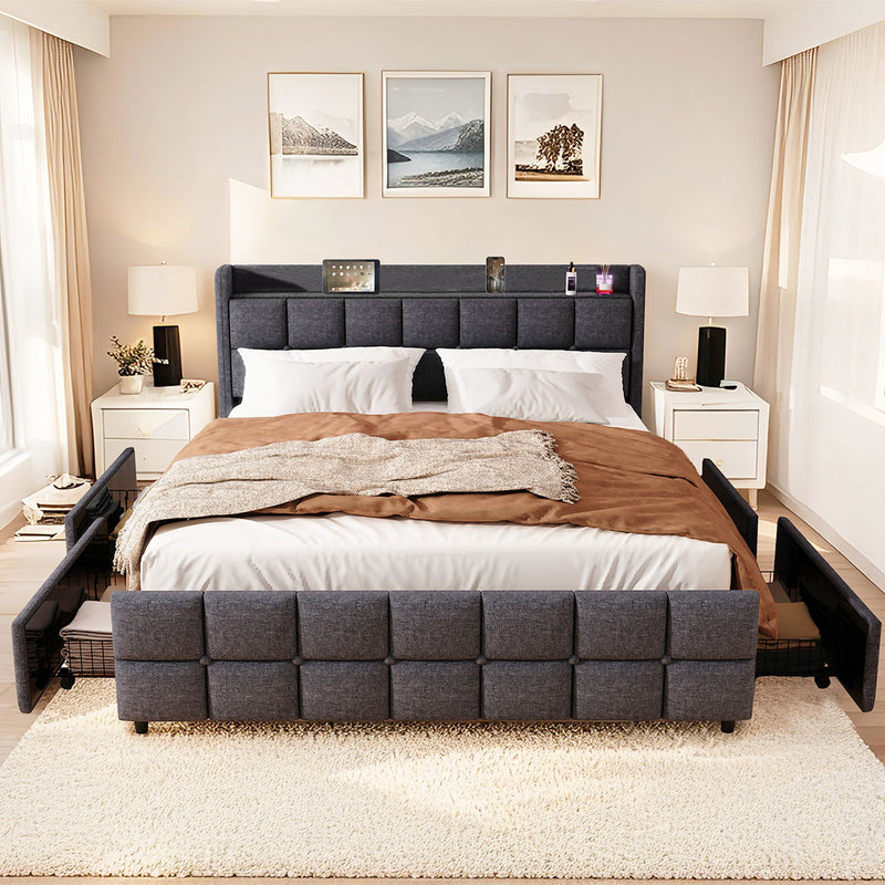 Orion Fabric Storage Bed Frame  – Grey (Double)