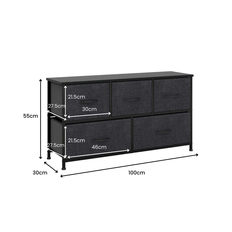 5 Drawer Storage Chest - Black