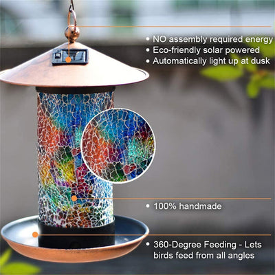 Solar Mosaic Hanging Bird Feeder Lantern