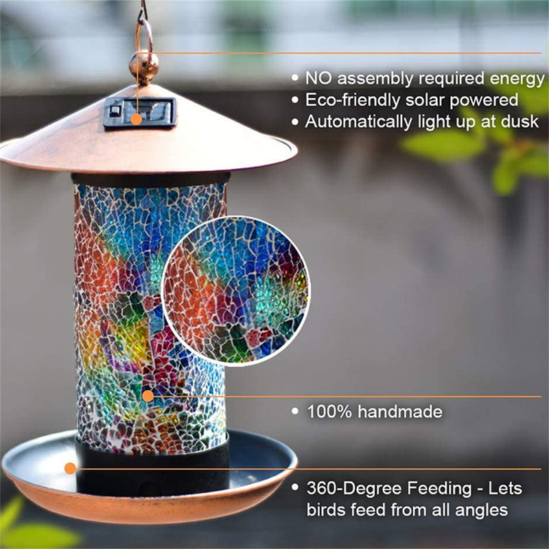 Solar Mosaic Hanging Bird Feeder Lantern