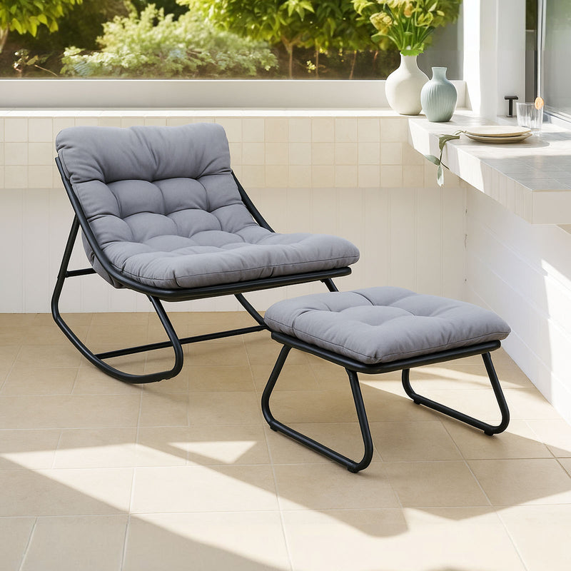Outdoor Rocking Chair Large with Cushion and Stool