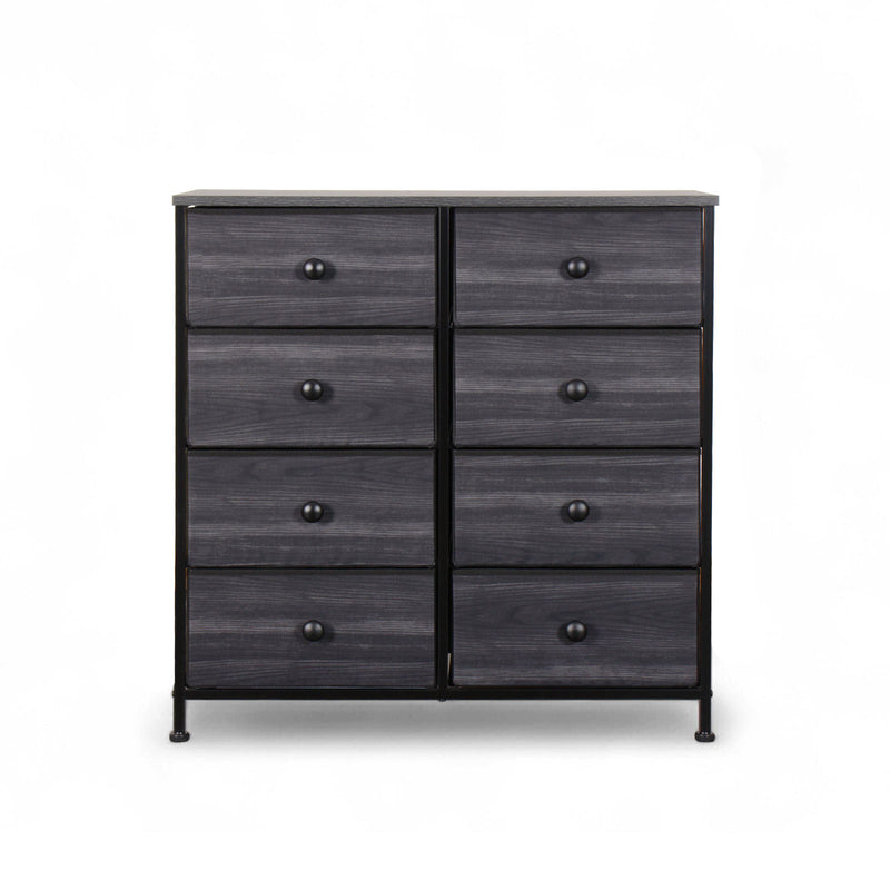 8-Drawer Double Dresser with wood top in charcoal black – sleek and spacious storage for NZ homes.