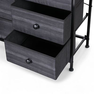 Large 8-drawer double dresser offering ample storage in a sleek charcoal black design for NZ.
