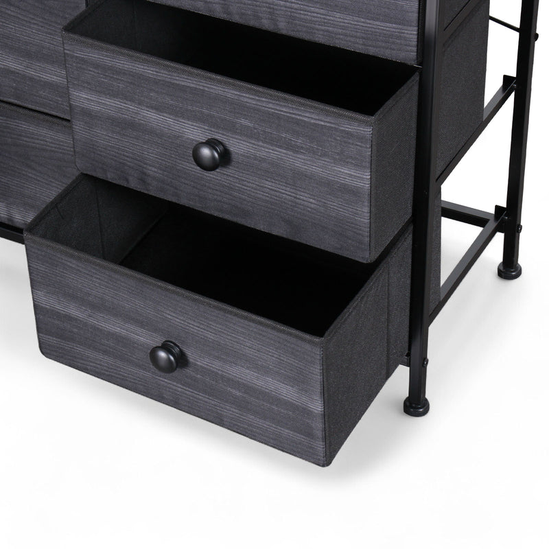 Large 8-drawer double dresser offering ample storage in a sleek charcoal black design for NZ.