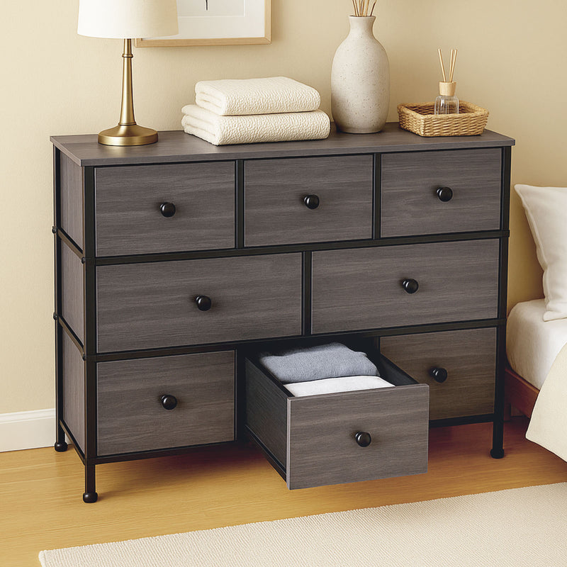 Spacious fabric drawer dresser with wooden surface, perfect for storage in New Zealand homes.
