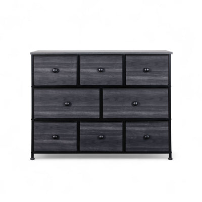 Lightweight and sturdy 8-drawer dresser in charcoal black, ideal for NZ apartments and houses.