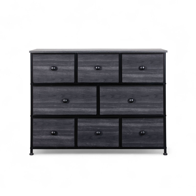 Lightweight and sturdy 8-drawer dresser in charcoal black, ideal for NZ apartments and houses.