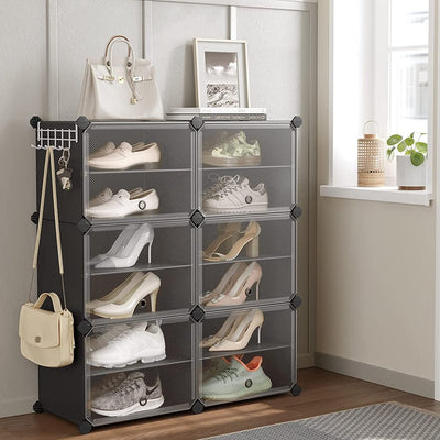 Cubes Shoe Organiser with Doors Black (Set of 6)