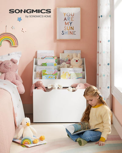 Kids’ Storage Bookcase – 3 Shelves with Rolling Toy Box