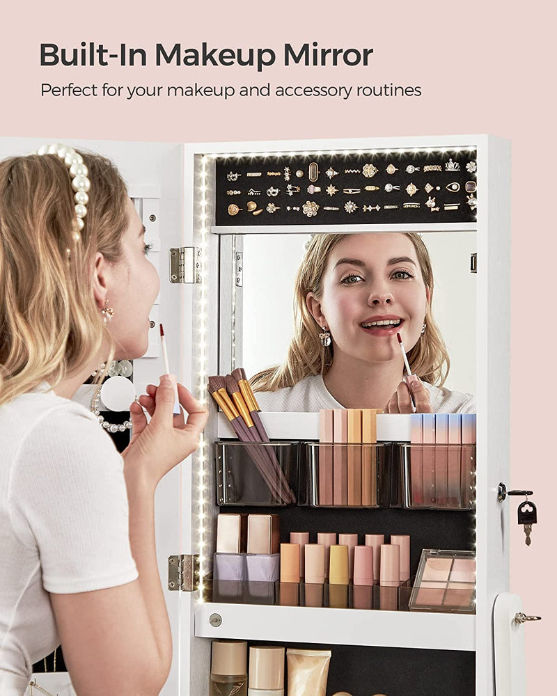 Standing Jewellery Cabinet With Frameless LED Lights - White