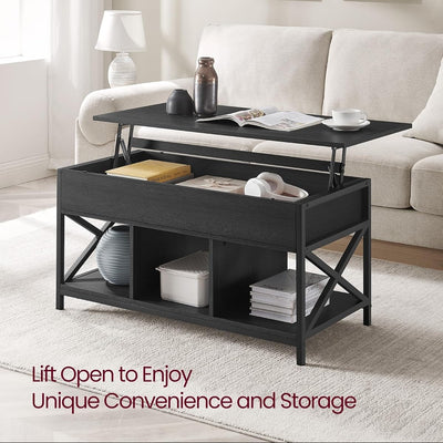 Lift Top Coffee Table with Storage Shelf - Black
