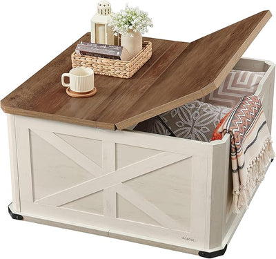 Farmhouse Square Coffee Table With Flip-Top Lids