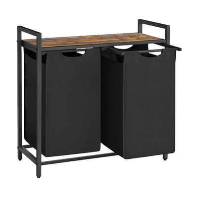 Laundry Basket With 2 Compartments - Brown and Black Vasagle