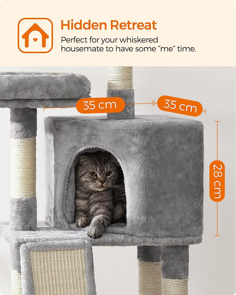 Cat Condo with Scratching Post - Light Grey