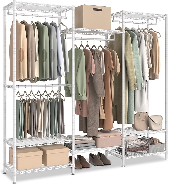 Heavy Duty Open Wardrobe Metal Coat Rack - White