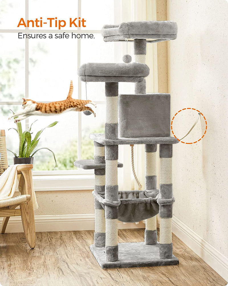 Stable Cat Tower With Plush Perches - Light Grey