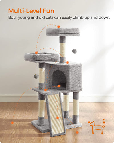 Cat Condo with Scratching Post - Light Grey