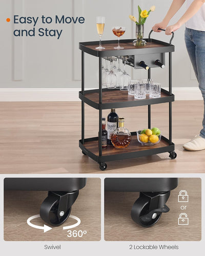Rolling Kitchen & Drinks Cart - Walnut & Black