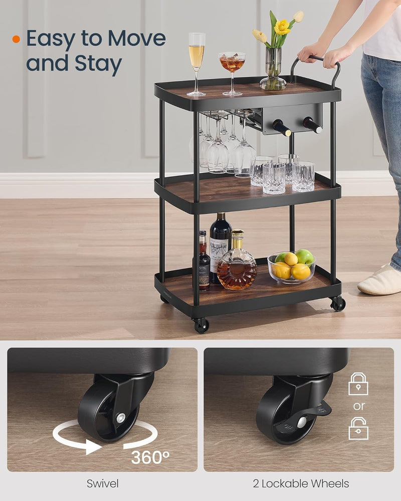 Rolling Kitchen & Drinks Cart - Walnut & Black