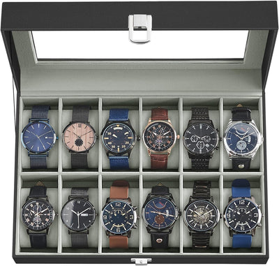 12-Slot Watch Box With Glass Lid