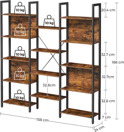 Vasagle Industrial 14 Shelves Large Bookshelf - Brown