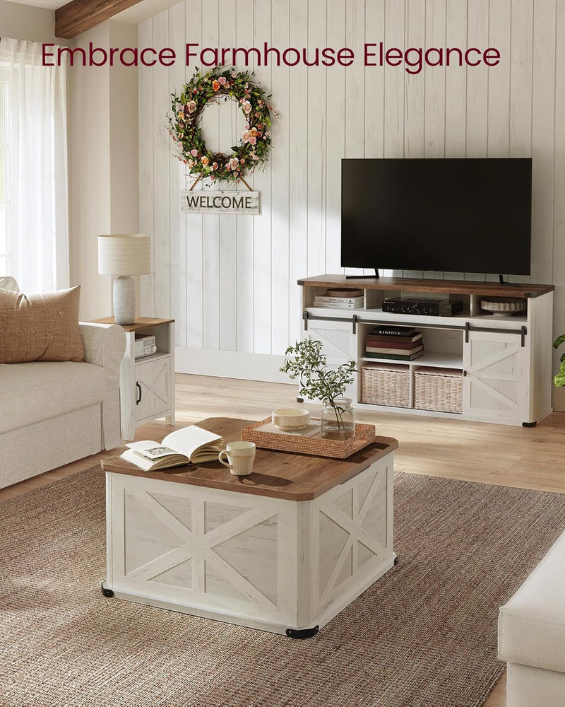 Farmhouse Square Coffee Table With Flip-Top Lids