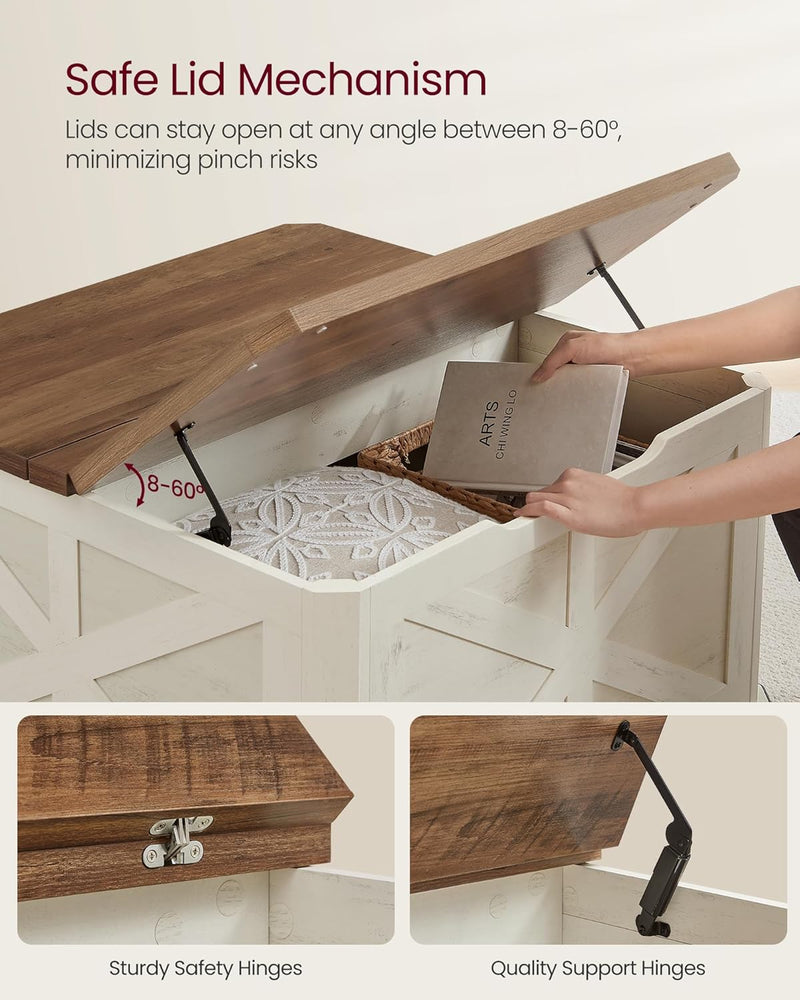 Farmhouse Square Coffee Table With Flip-Top Lids