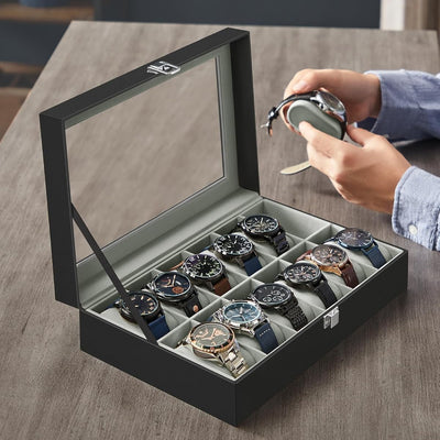 12-Slot Watch Box With Glass Lid