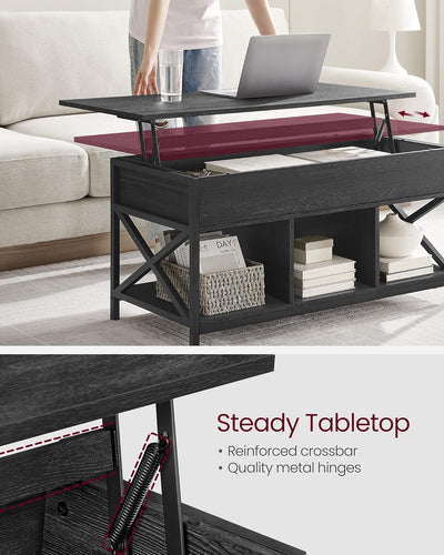 Lift Top Coffee Table with Storage Shelf - Black