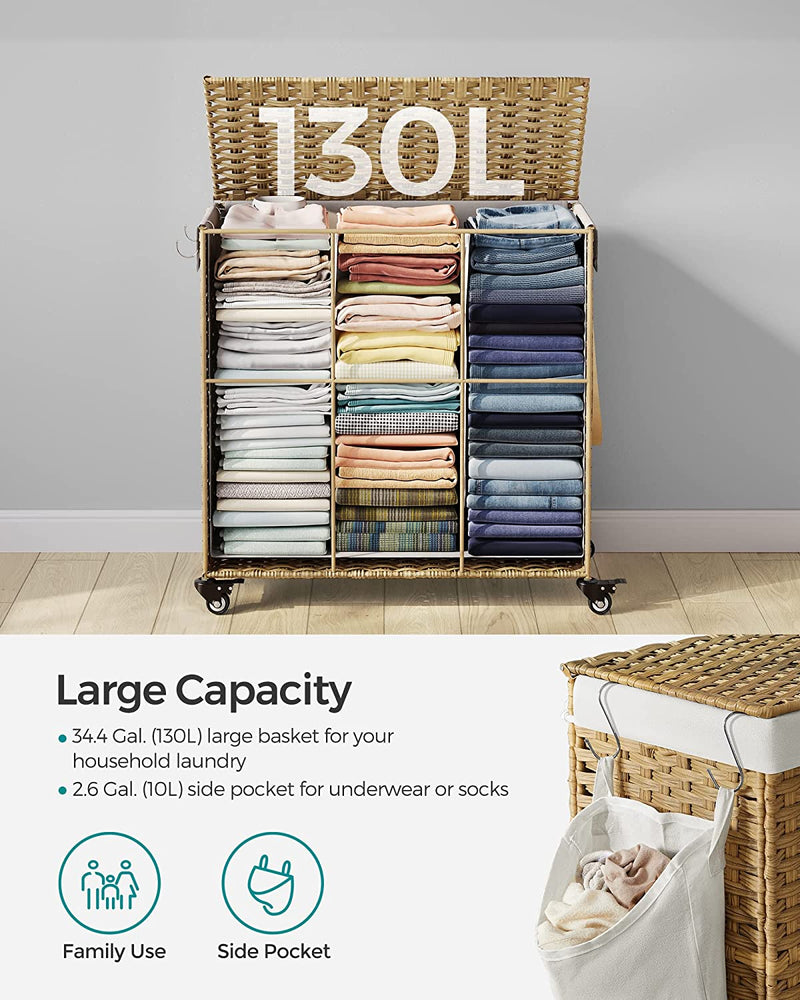 Rattan Laundry Separation Baskets 140L - Natural