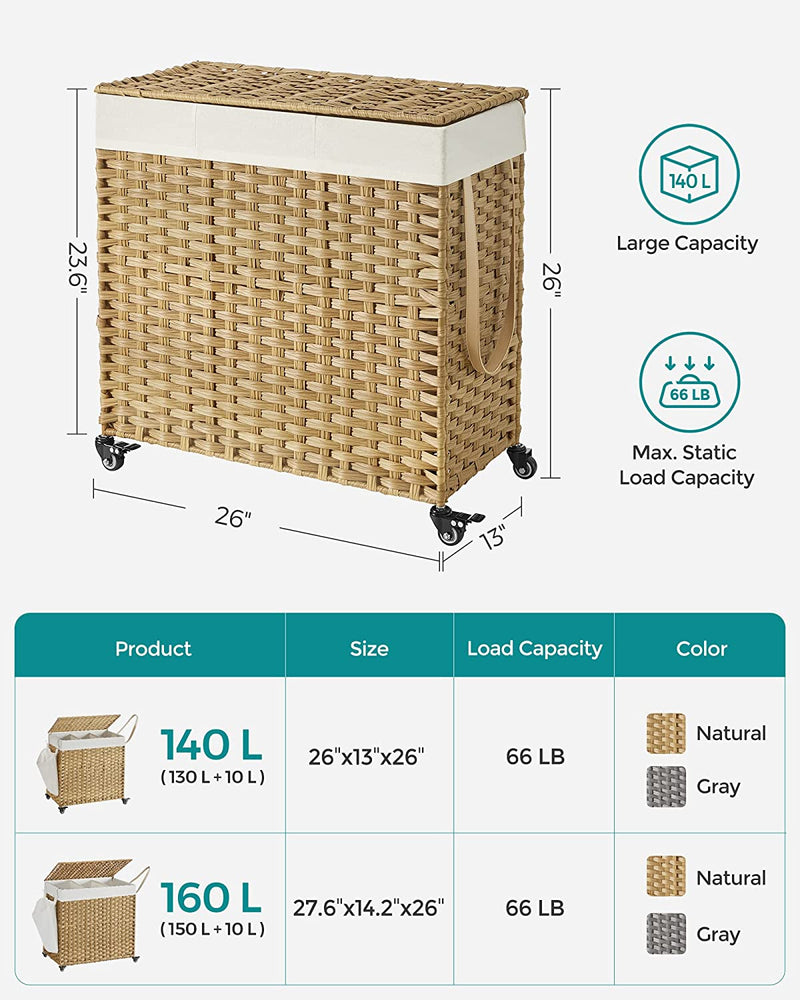 Rattan Laundry Separation Baskets 140L - Natural