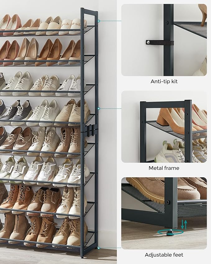 8 Tier Metal Stackable Shoe Rack - Charcoal Grey