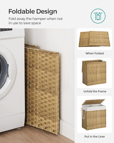 Rattan Laundry Basket 110L with Removable Liner Bag