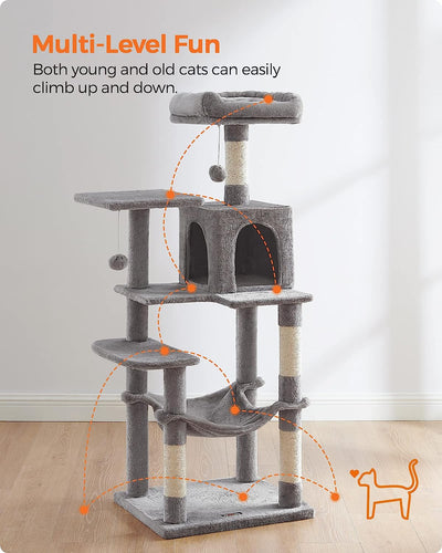 Cat Tree For Indoor Cats with Scratching Posts and Perches - Light Grey