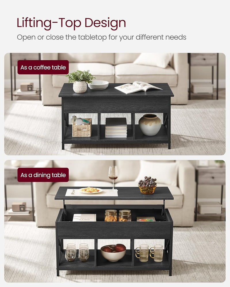 Lift Top Coffee Table with Storage Shelf - Black