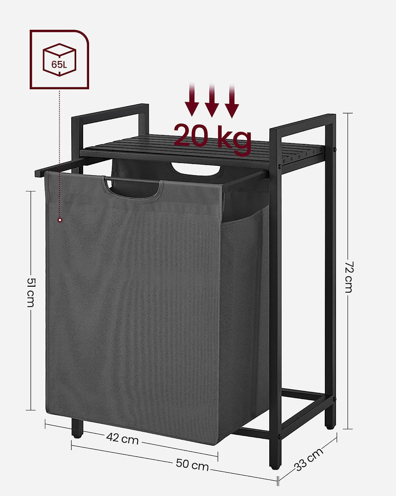 Vasagle Laundry Basket 65L Metal Frame - Grey