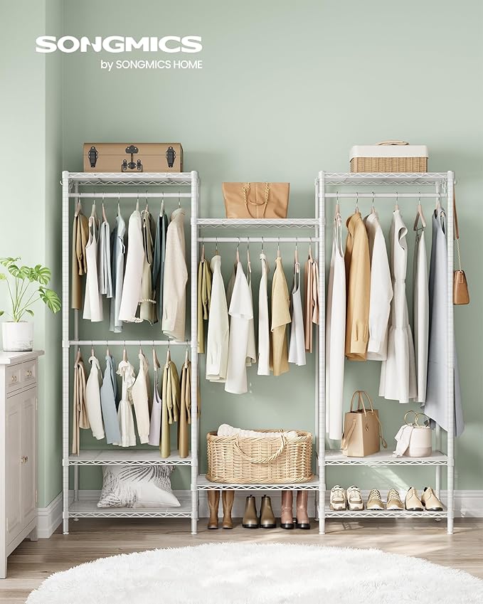 Heavy Duty Open Wardrobe Metal Coat Rack - White