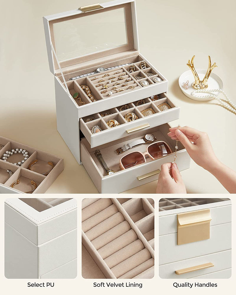 Jewellery Box Organiser 4-Tier With 3 Drawers - Cloud White