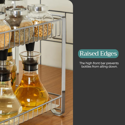 2-Tier Metal Kitchen Counter Pantry Shelf Spice Organiser Silver