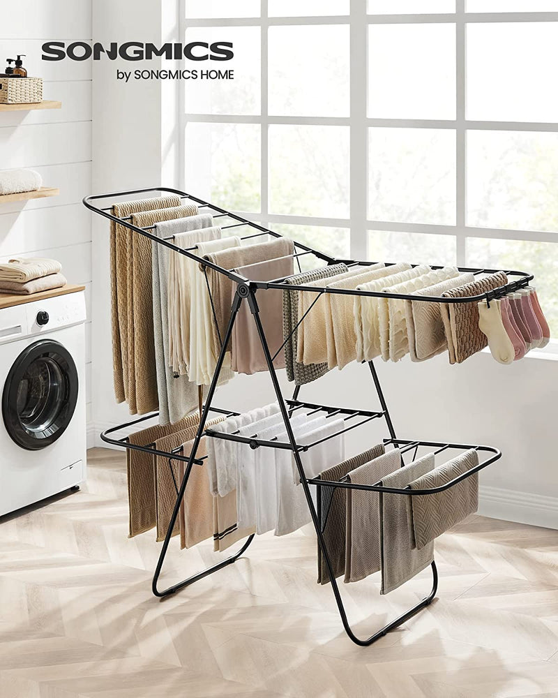 Multi Levels Laundry Clothes Airer with Extra Space Black