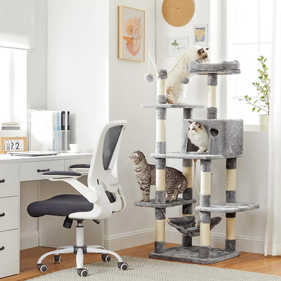 Cat Tree Tower With Hammock and Perch - Light Grey
