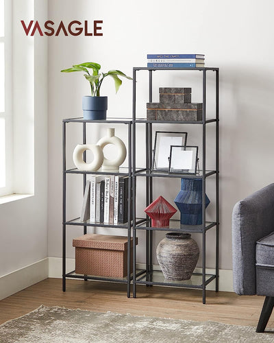 Vasagle Nyla 5-Tier Ladder Tempered Glass Display Storage Bookshelf - Black