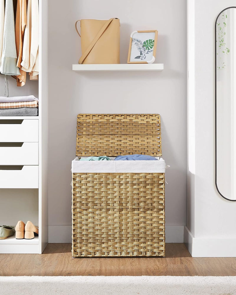 Rattan Laundry Basket 110L with Removable Liner Bag