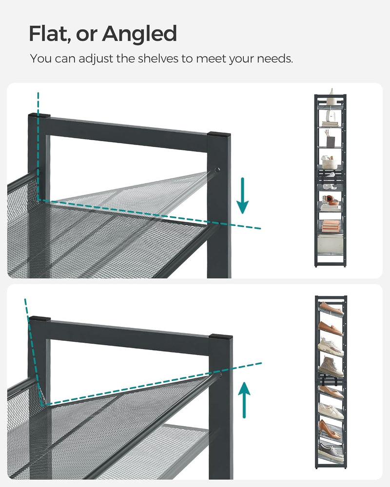 8 Tier Metal Stackable Shoe Rack - Charcoal Grey